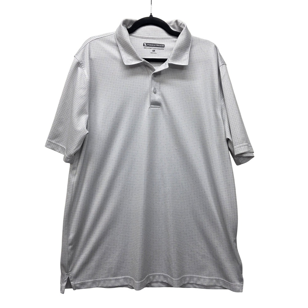 Pebble Beach Dry-Luxe Performance Polo Shirt Mens XL Gray Blue Micro Dot Golf